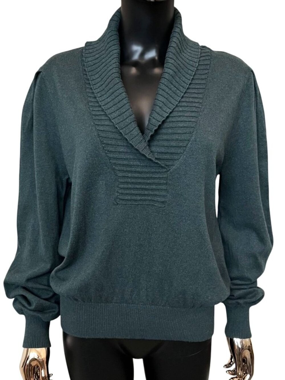 LILLA P Teal Cotton Cashmere Shawl Collar Sweater Size L - Picture 5 of 7